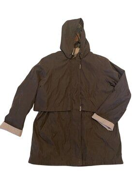 Vintage Liz Claiborne Field Coat XL Brown Barn Jacket Zip-Out Lining parka plaid